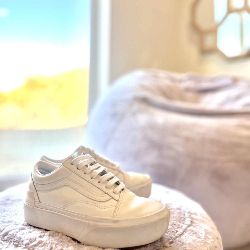 Vans old skool platform double height white leather sneakers